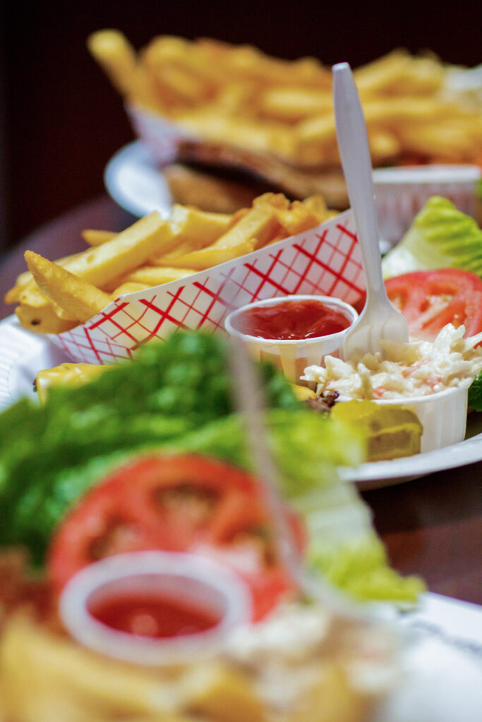 Food and fries at Madison Park Bowl